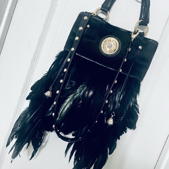 RARE -Michelle Monroe - designer feather /leather - crossbody - Picture 6 of 13